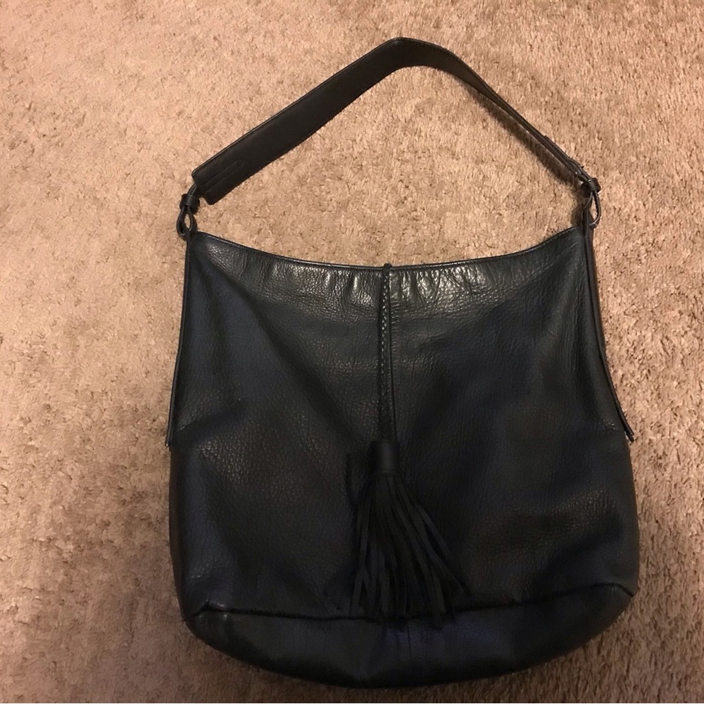 Margot Black Soft Leather Tassle Tote Bag